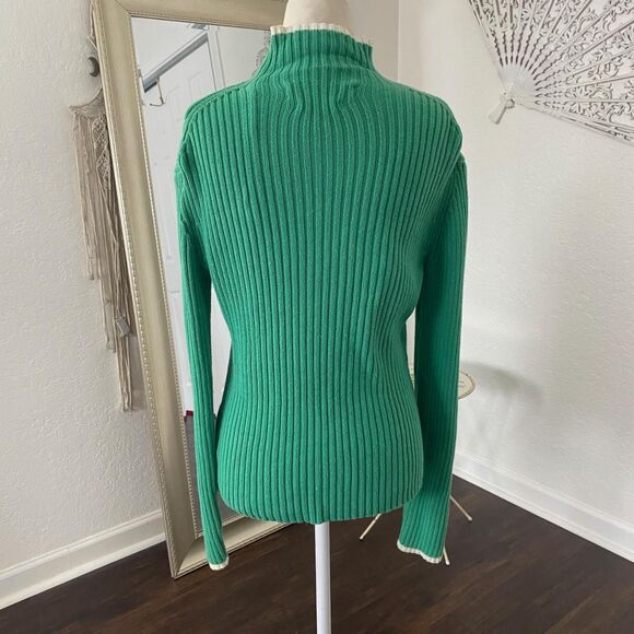 Early 2000's Preppy Tommy Hilfiger Green Cotton Knitted Turtleneck Sweater S - Picture 6 of 8